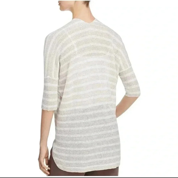 Eileen Fisher Organic Linen Striped Cardigan, Women's, Size: L-xl, Beige - Picture 2 of 6